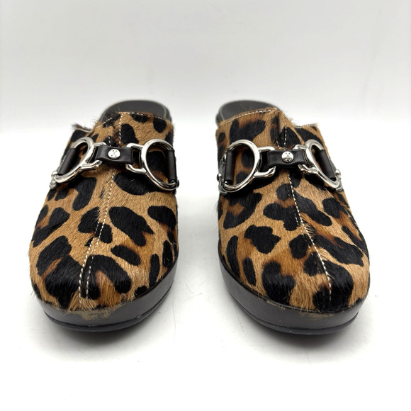 Cole Haan D18331 Leopard Print Cow Hair D-ring Brown Leather Wedge Clogs 6B - Picture 7 of 16